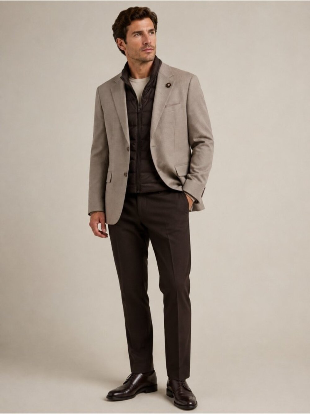 London Bridge Frederico Mens 44R Blazer Sport Coat Puffy Vest Jacket brown beige